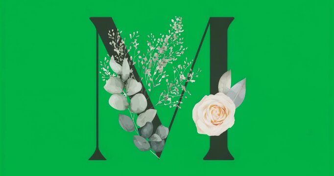 Mosaic shifting under black serif M causing rose brightening and floral contrast on clear canvas