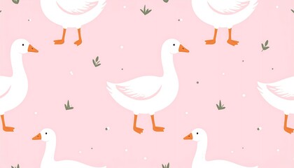 Cute geese pattern on a pale pink background