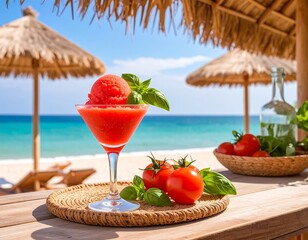 Refreshing red cocktail at the beach