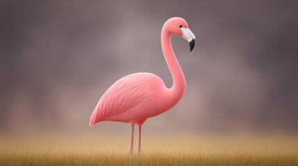 Fototapeta premium Flamingo peaceful pose concept, A vibrant pink flamingo standing gracefully in a tranquil setting.