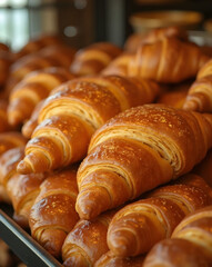 Delicious Golden Croissants Pile for Bakery Display A Fresh Baked Morning Treat Display