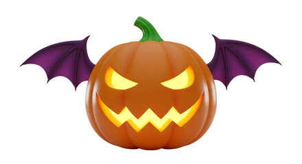 Naklejka premium Spooky halloween pumpkin with bat wings glowing for halloween