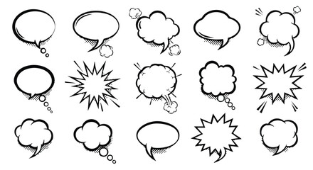 Dynamic comic book speech bubbles and explosion elements for creative expression and design projects © Avoxel