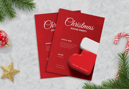 Modern Christmas Socks Party Invitation Template for Holiday Event