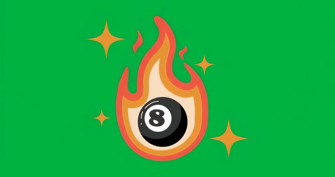 On load fiery eight ball flickering sparks and flames on transparent background as branding asset