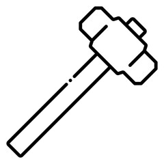 Sledgehammer Tool Line Art Icon, Heavy Hammer