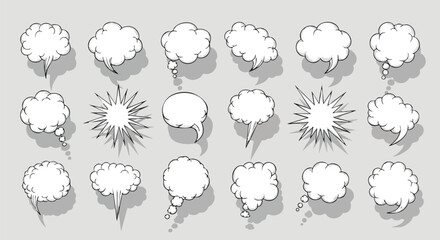 Dynamic comic speech bubbles and explosion shapes ready for your creative text and dialogue