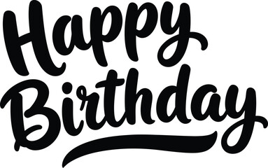 Elegant black happy birthday lettering design perfect for celebrations on transparent background