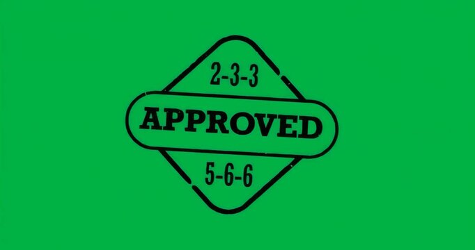 Upon loading, black stamp rotating over transparent-blue backdrop showing APPROVED, numeric codes