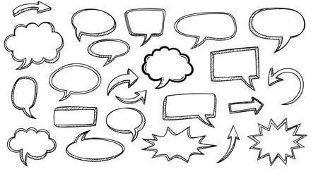 Fototapeta premium Speech bubbles and arrows for dialogue, communication, and message design in a playful hand-drawn style