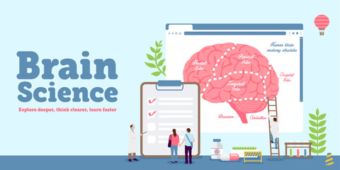 Healthcare and medical vector banner illustration with brain motif