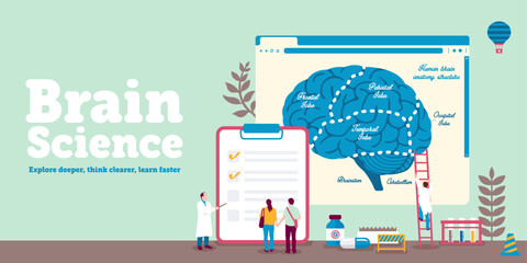 Healthcare and medical vector banner illustration with brain motif