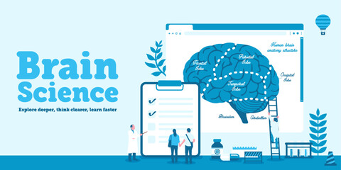Healthcare and medical vector banner illustration with brain motif