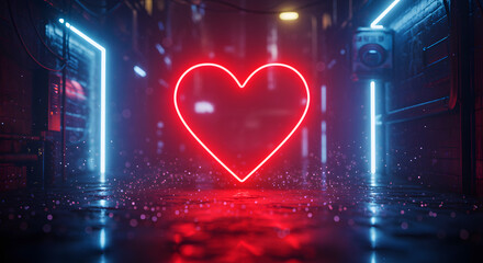 Neon heart in urban alley