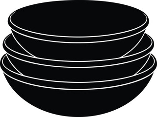 Stacked black bowls silhouette vector