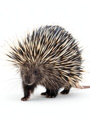 Exploring a porcupine in natural habitat wildlife photography isolated white background close-up view animal behavior