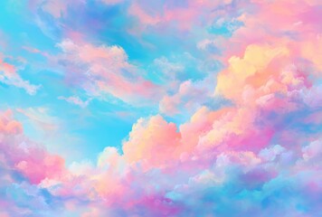 A painterly pastel sky glows with dreamy pink, purple, and yellow hues, blended with soft blue, creating a serene and airy atmosphere