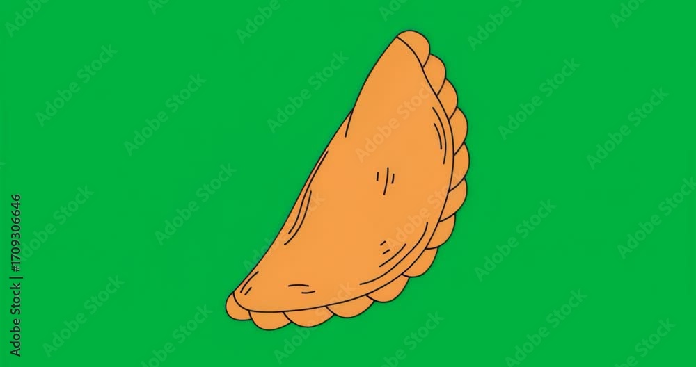 Aufkleber upon appearing empanada rotating while aura pulsing on transparent glitchy bg to showcase design
