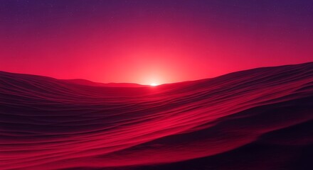 Crimson Sunset Over Rolling Hills.