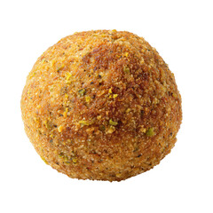 Round, golden-brown food ball, coated in pistachios