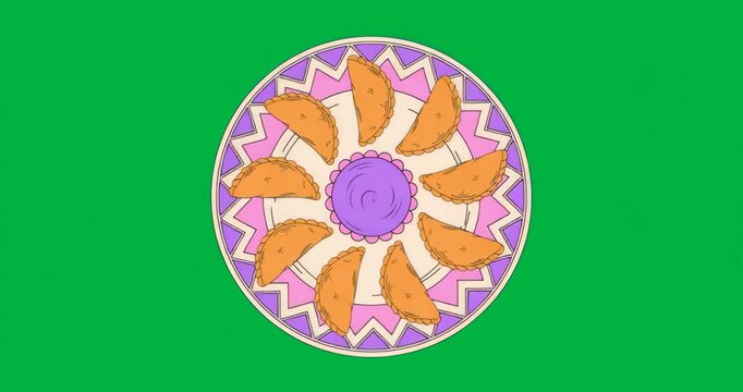 On start plate with empanadas rotating clockwise showing zigzag border on transparent background