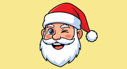 Smiling Santa Claus winking, perfect for holiday promotions, Christmas cards, and festive designs