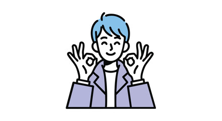 Young man gives okay sign with both hands, demonstrating positive attitude and agreement for promotion