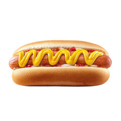 Hot dog in a bun, topped with mustard and relish