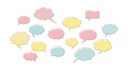 Colorful speech bubbles floating against a white background for conversation design and communication needs