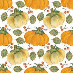 Seamless pattern of Autumn. Hand drawn watercolor illustration. For menus, labels, paper, textiles and seasonal fabric transparent background.