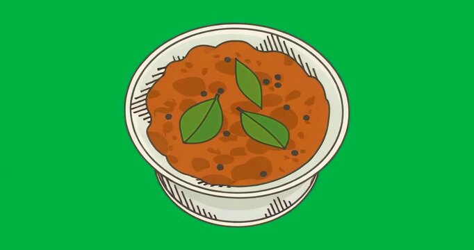 Glitch flickering causing bowl descending leaves shifting stew bulging on transparent background