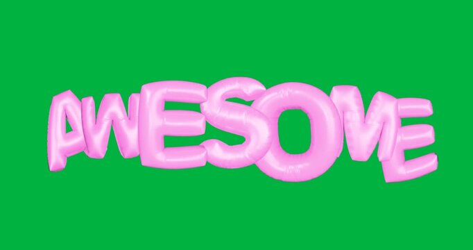 Animation starting centered 3D pink balloon AWESOME letters rotating wobbling showing glossy wobble - Powered by Adobe