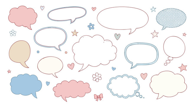 Pastel speech bubbles and doodle elements create a whimsical message design ready for your project
