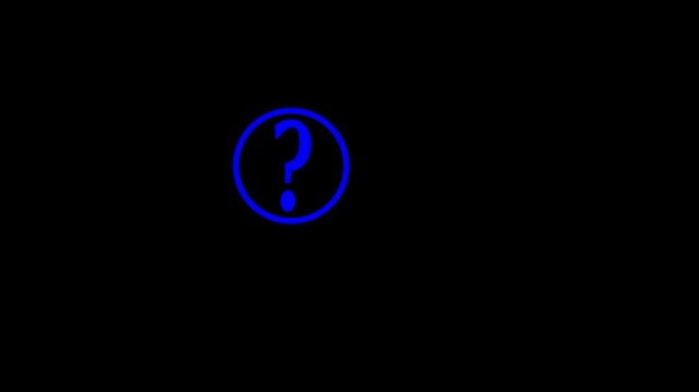 This 2D animated large question mark features smooth motion on a transparent background with alpha channel. Perfect for explainer videos