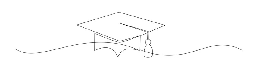 Graduation Cap One Line Drawing Minimalist Style