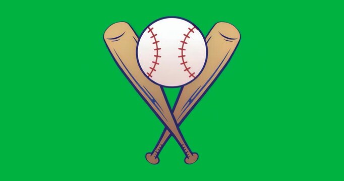 Baseball dropping and rolling toward bats as blue glow pulses behind emblem on transparent backdrop