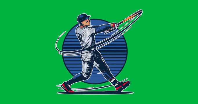 Batter swinging bat with energy trail on pitch, on transparent background to show follow-through