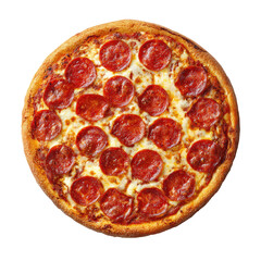 Round pepperoni pizza with melted cheese