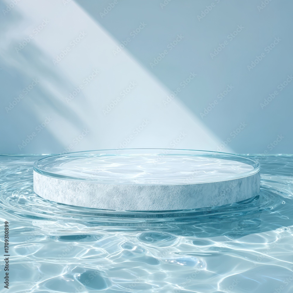 Canvas Prints modern round display platform in crystal clear water scene