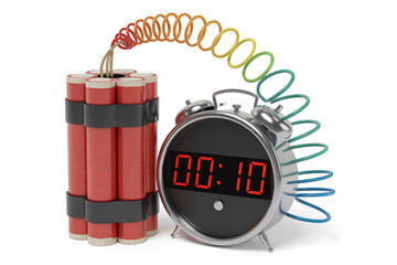 Dynamite bomb with digital alarm clock countdown