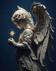 Fototapeta premium Elegant 3D Character of a Christmas Angel Holding a Star
