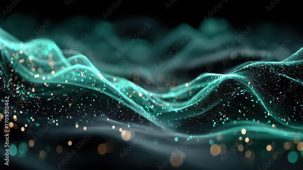 Wall mural abstract background of flowing digital energy waves in motion