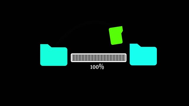 video animation black and white computer folder icon by transfer copying and pasting folder files, on a green chroma key background