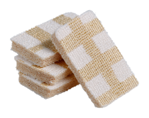 Cleaning action with sponges in kitchen environment view isolated on transparent background