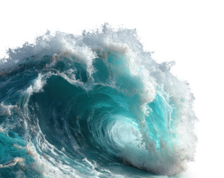 Crashing ocean wave coastal shore nature scene dynamic water isolated on transparent background