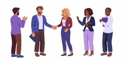 Obraz premium Diverse group of business professionals collaborating and shaking hands in a modern office setting