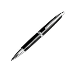Black ballpoint pen, angled view, smooth metal finish