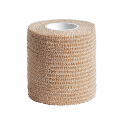 Rolled beige athletic tape, a light tan color, with a white center hole