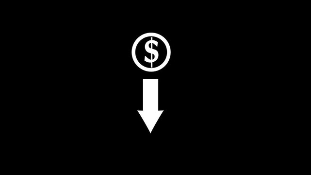 dollar coin down icon animation. 4K motion animation.
