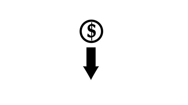 dollar coin down icon animation. 4K motion animation.